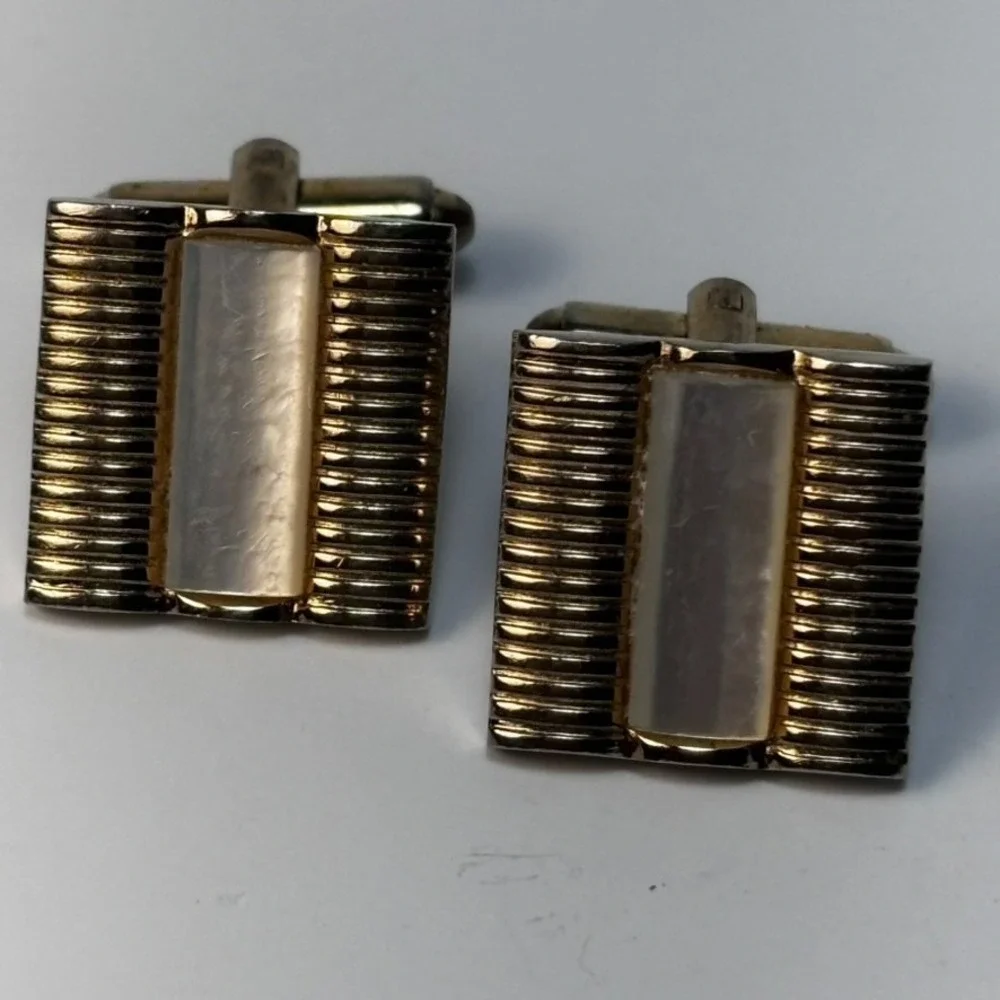 Vintage Cuff Links Silver Tone Square Decorative‎ Mid Century